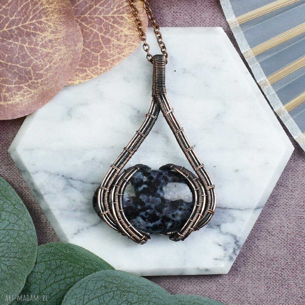 Miedziany wisiorek wire wrapping z jaspisem Garboo #528 - ręcznie robiony