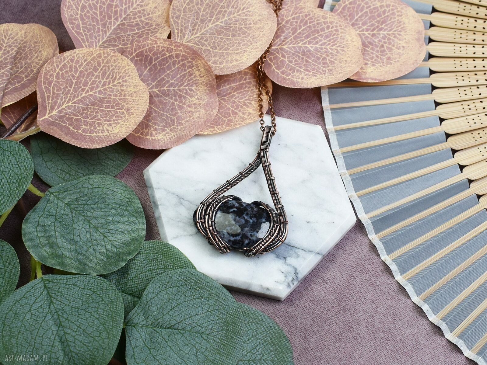 Miedziany wisiorek wire wrapping z jaspisem Garboo #528 ręcznie robiony