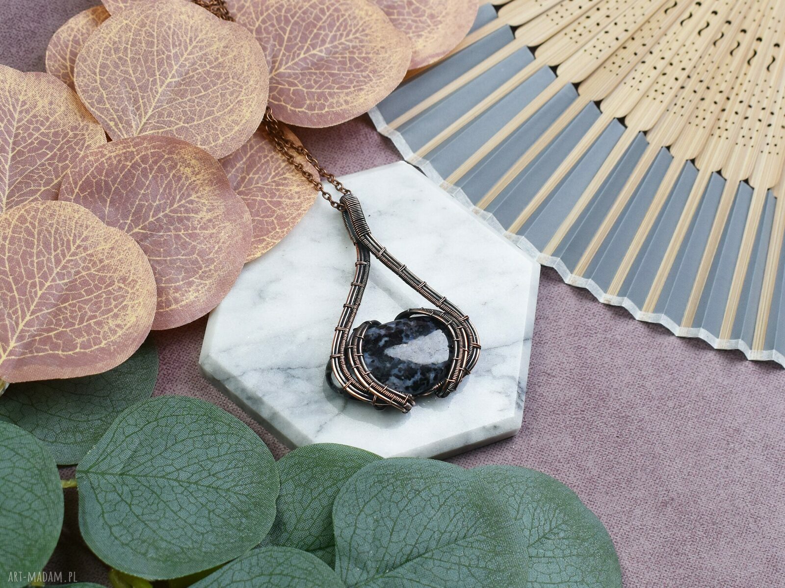 Miedziany wisiorek wire wrapping z jaspisem Garboo #528 ręcznie robiony