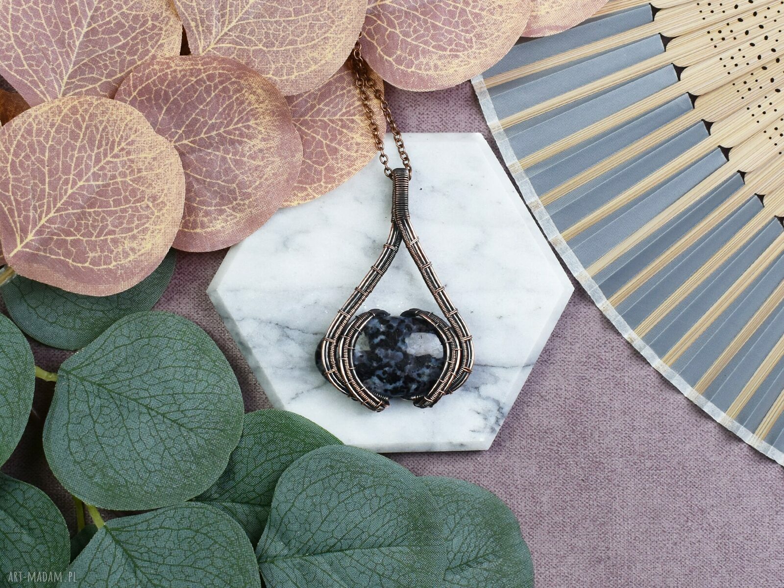 Miedziany wisiorek wire wrapping z jaspisem Garboo #528 ręcznie robiony