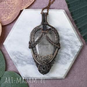 metal earth miedziany wisiorek wire wrapping z kwarcem