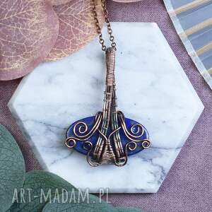 miedziany wisiorek wire wrapping z lapisem lazuli #524