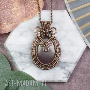 miedziany wisiorek wire wrapping z mookaitem #540 - beżowe