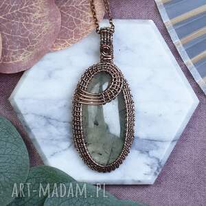 miedziany wisiorek wire wrapping z prehnitem #519