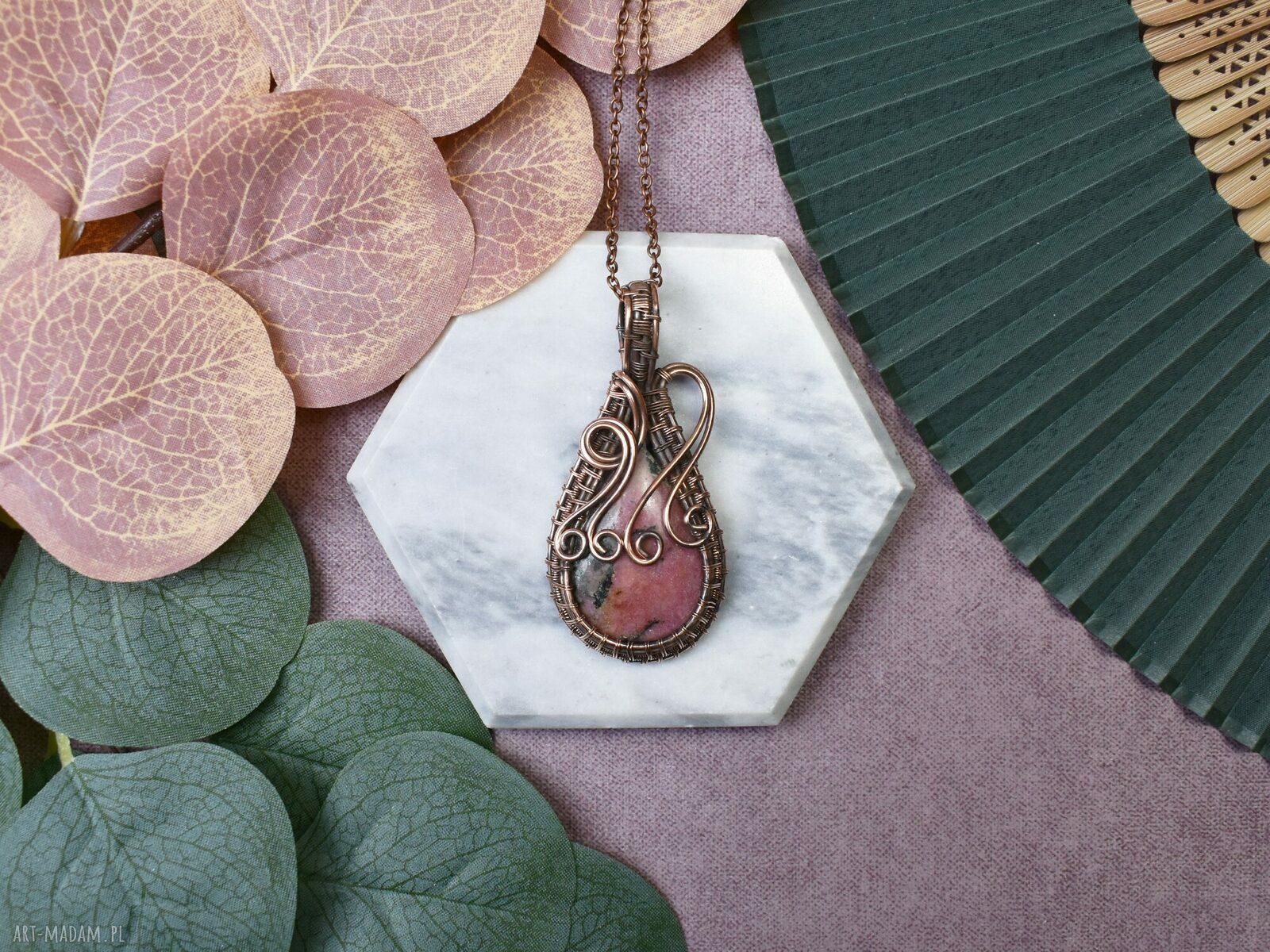 Miedziany wisiorek Wire Wrapping ręcznie robiona biżuteria z miedzi
