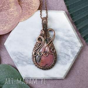 miedziany wisiorek wire wrapping z rodonitem #453