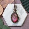 handmade wisiorki miedziany wisiorek wire wrapping z różowym agatem #225