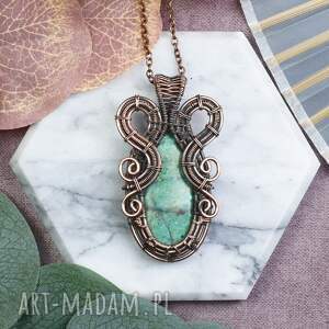 miedziany wisiorek wire wrapping z szatukitem #527