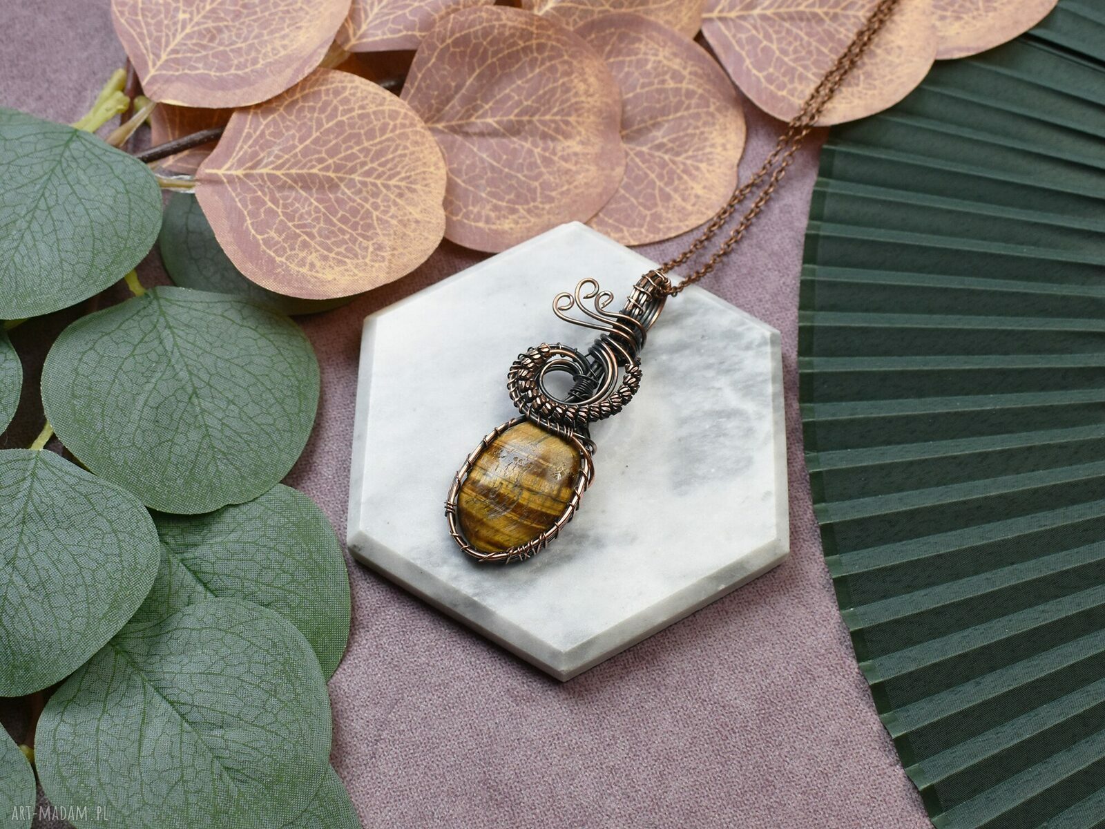 Miedziany wisiorek Wire Wrapping ręcznie robiony dla niej