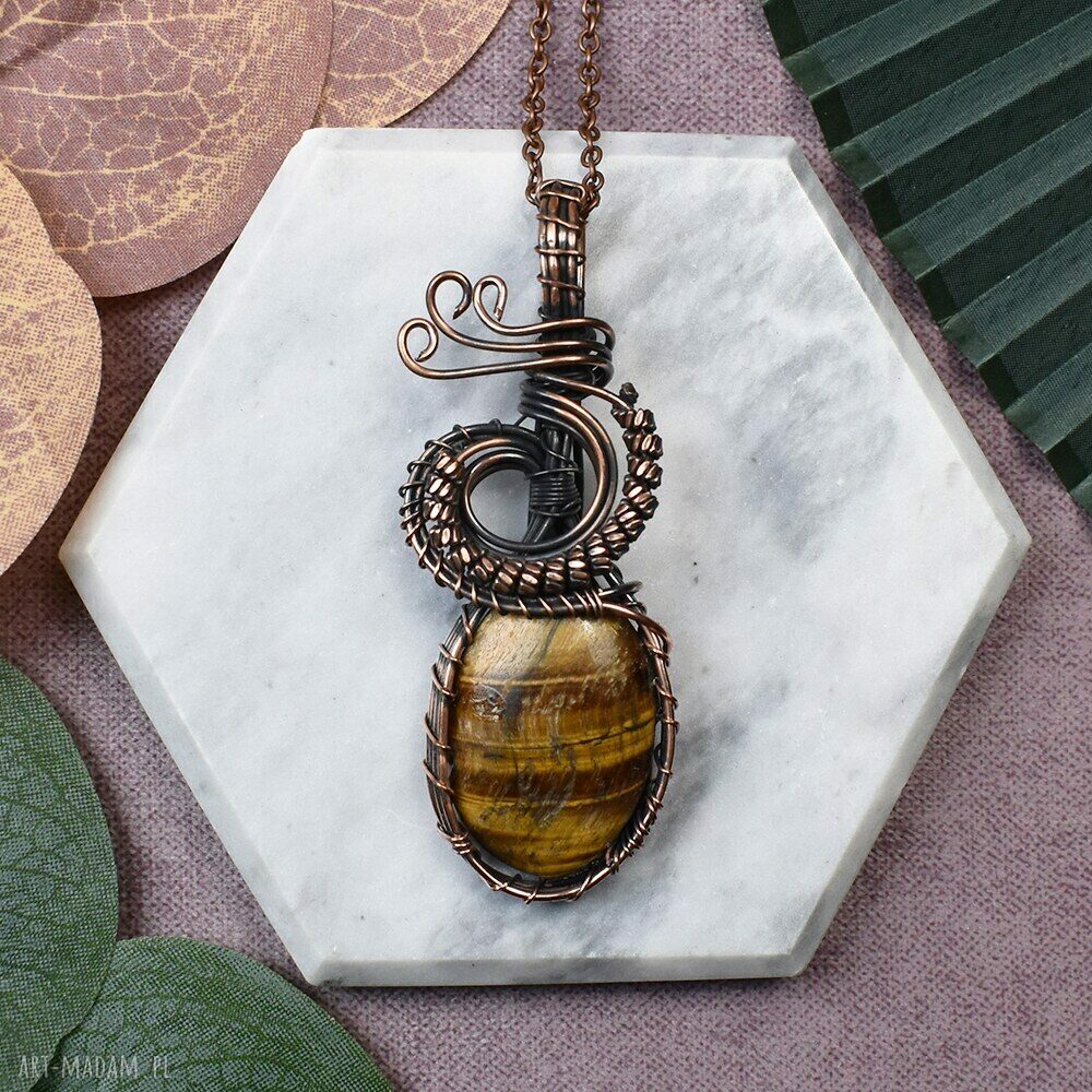 Miedziany wisiorek Wire Wrapping - ręcznie robiony dla niej