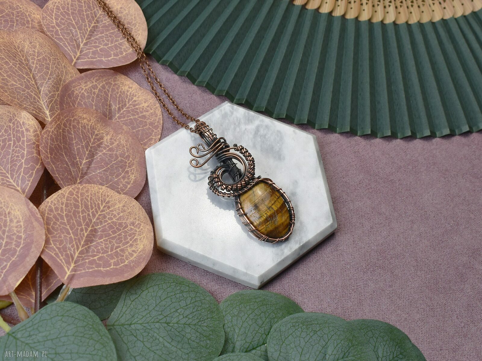 Miedziany wisiorek Wire Wrapping ręcznie robiony dla niej