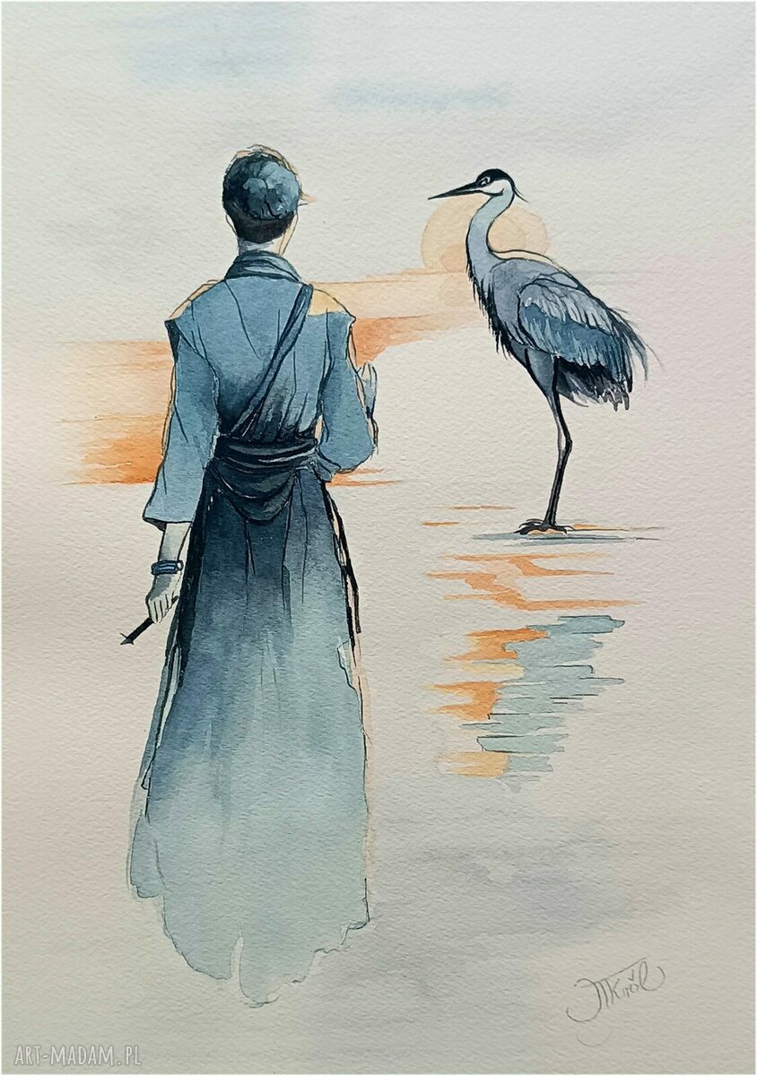 Między umysłem a lotem - akwarela z żurawiami 31 x 23 cm oryginał