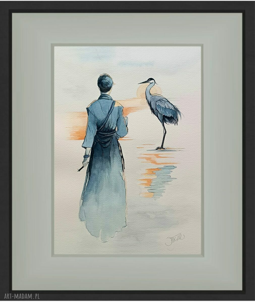 Między umysłem a lotem - akwarela z żurawiami 31 x 23 cm (oryginał)