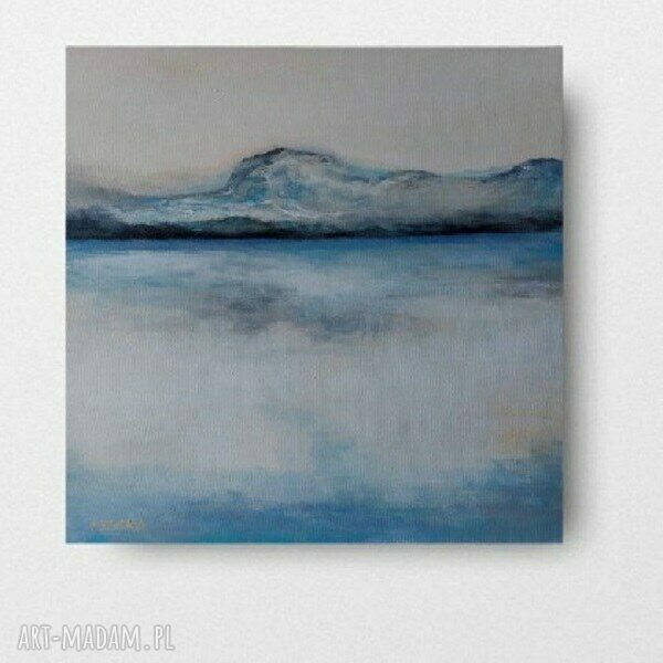 MIEJSCE - obraz akrylowy 40x40 cm sygnowany, bez ramy, niebieskie i szare odcienie