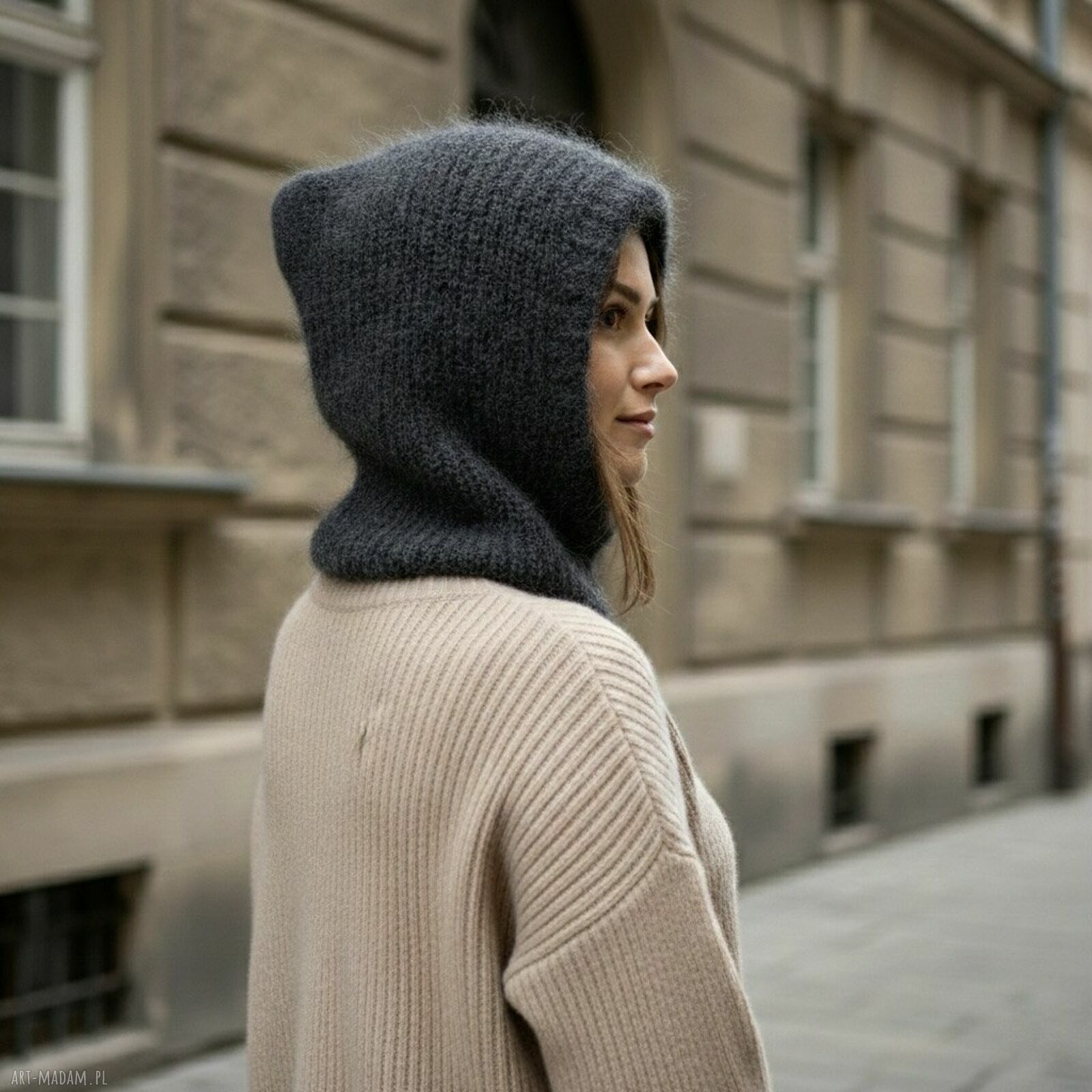 Ręcznie robiona balaclava i kominiarka z alpaki oraz merino