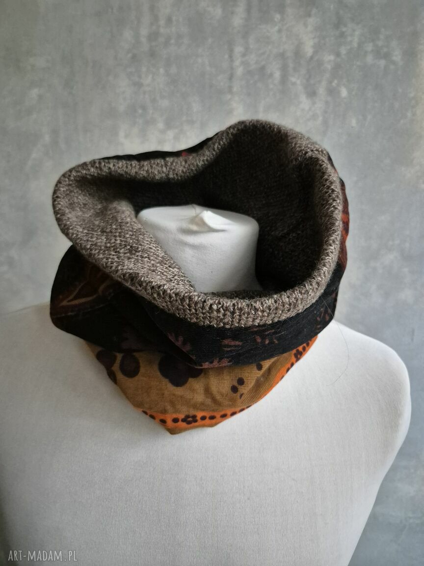 Komin miękki w kolorach ziemi - patchwork na podszewce