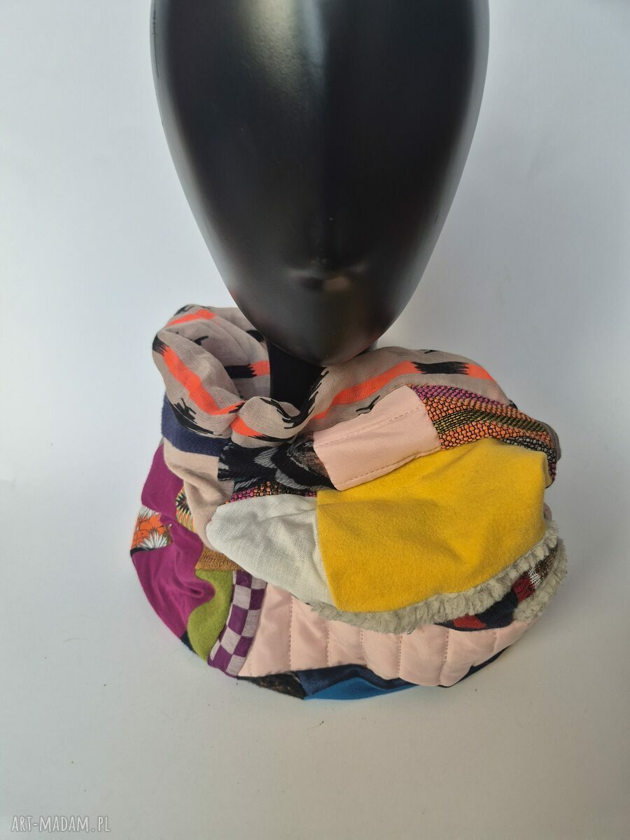 Miękki komin patchworkowy etno-boho dla kobiet - 39 x 36 cm