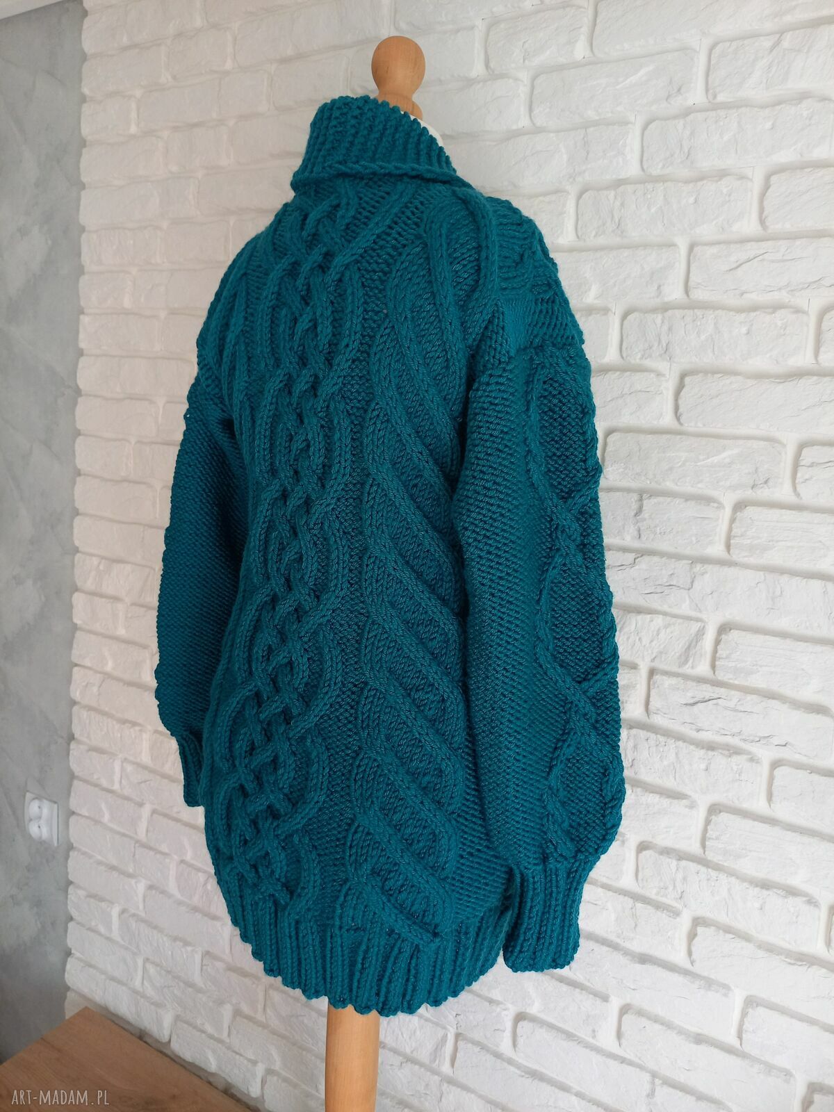 Gruby, mięsisty kardigan handmade w kolorze petrol