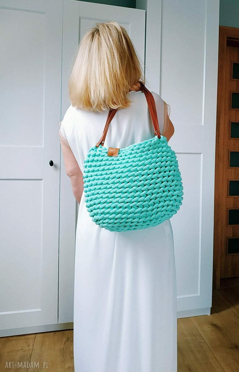 Miętowa torba ze sznurka na lato " Boho Weave Bag"