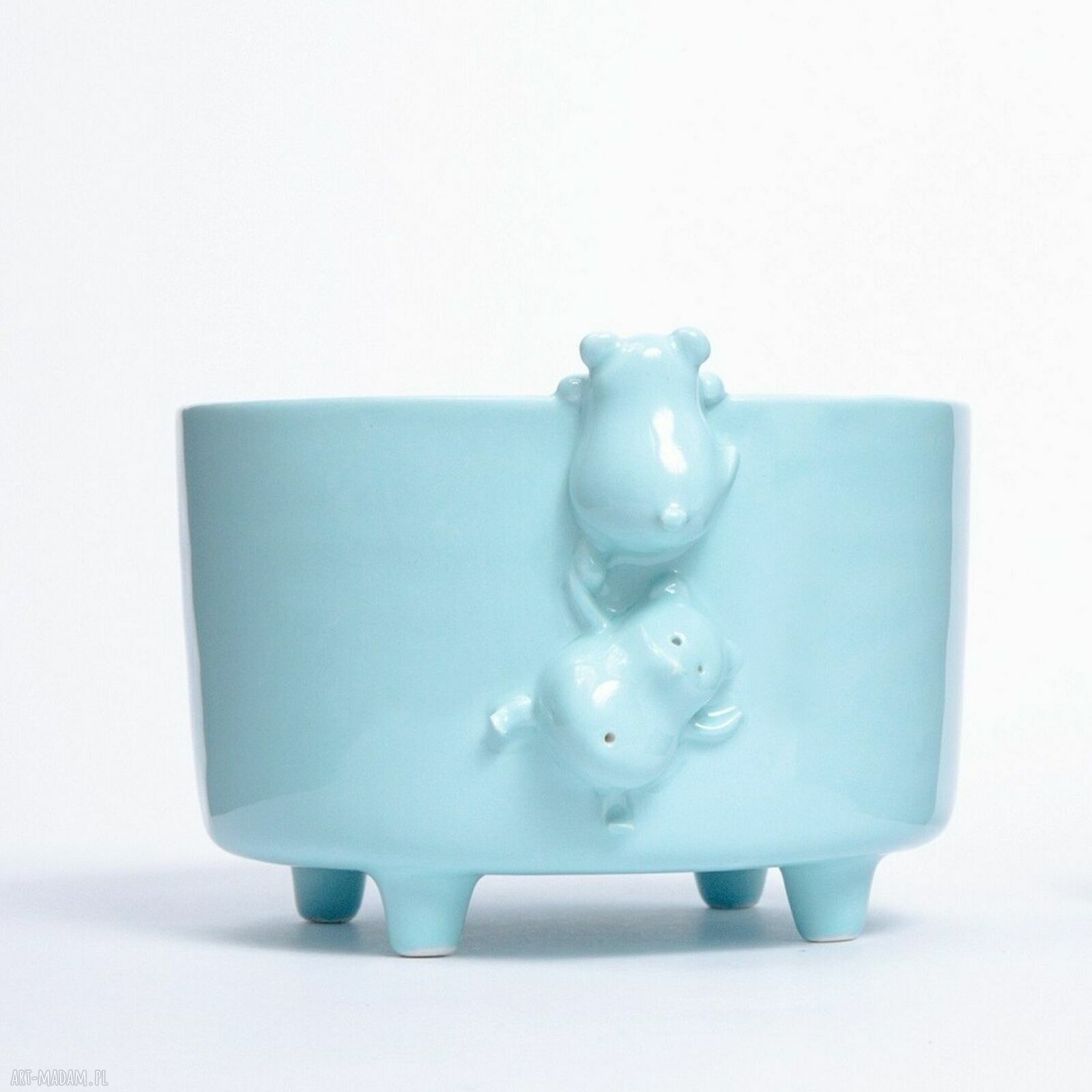 Miętowa miseczka śniadaniowa z misiami - rękodzieło Lamabo Ceramics
