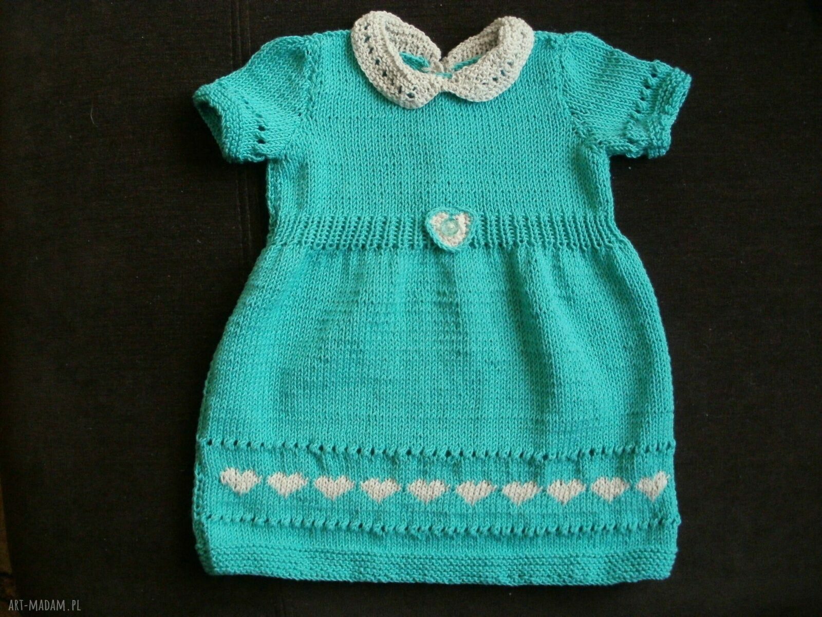 Miętowa sukieneczka ze sweterkiem - komplet handmade 62/68