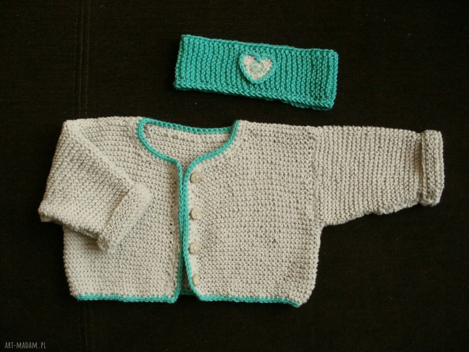 Miętowa sukieneczka ze sweterkiem - komplet handmade 62/68
