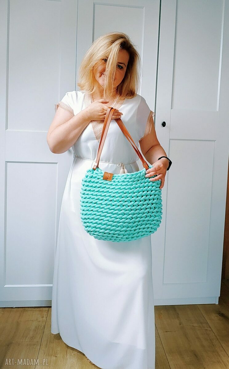 Miętowa torba ze sznurka na lato " Boho Weave Bag"