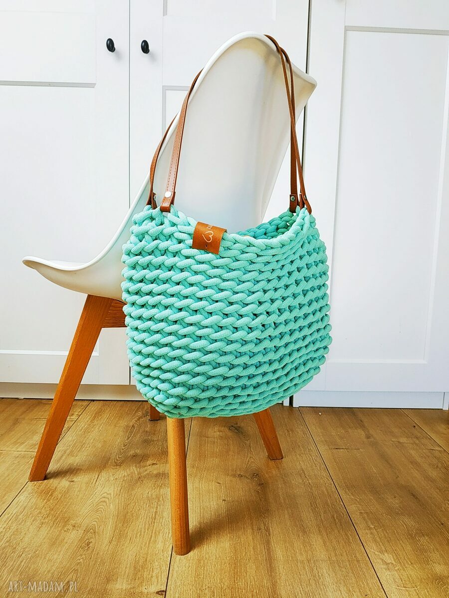 Miętowa torba ze sznurka na lato " Boho Weave Bag"
