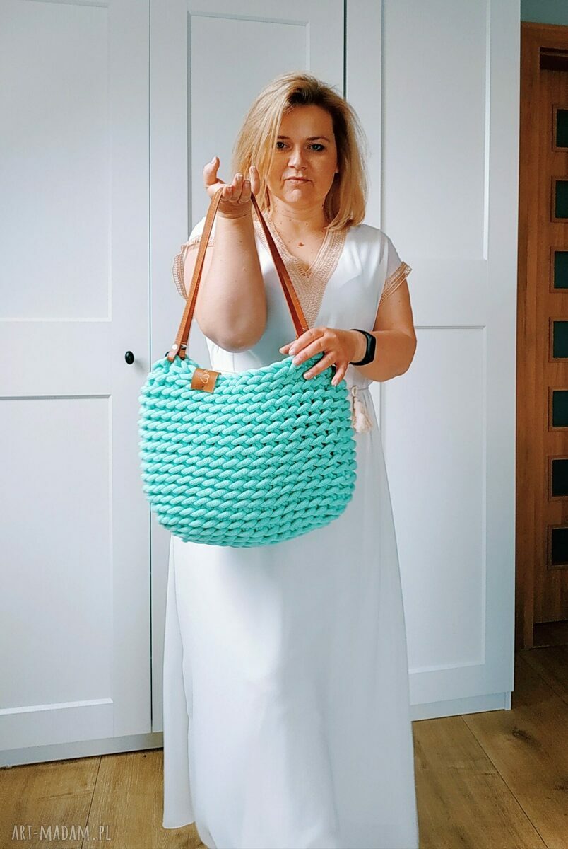 Miętowa torba ze sznurka na lato " Boho Weave Bag"