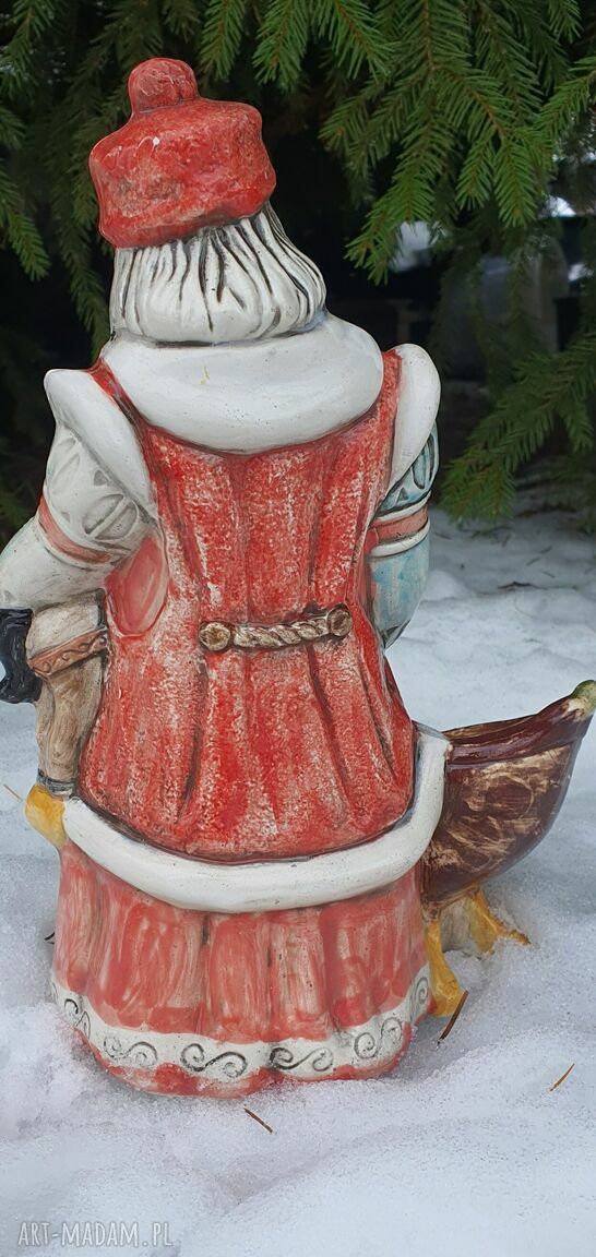 Mikołaj ceramiczny z sankami i koniem na biegunach - ok. 25 cm