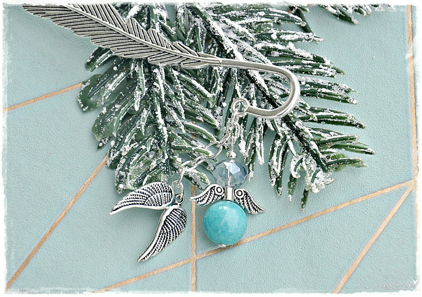 prezenty święta: Jadeitowy Anioł zakładka do książki na prezent handmade