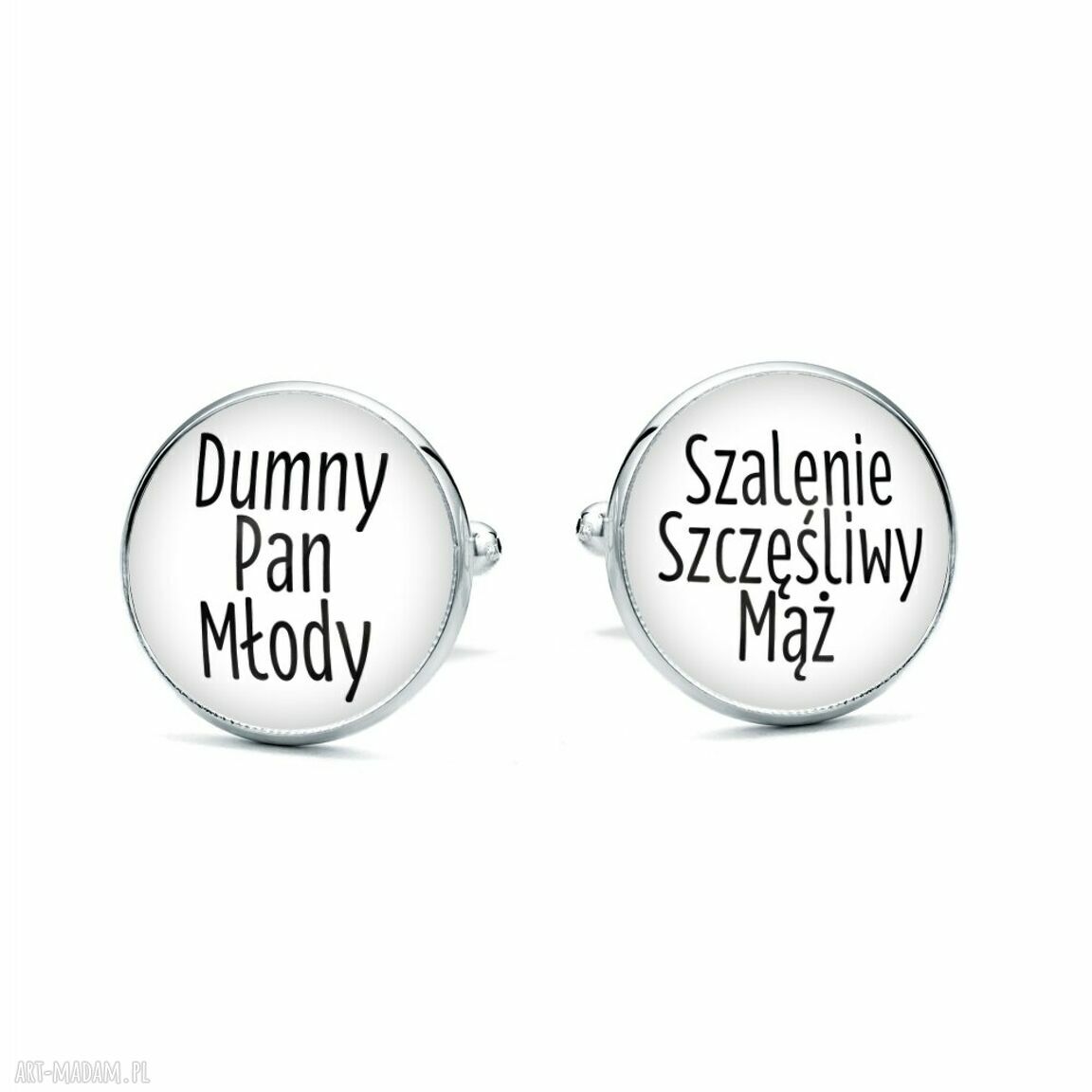 Spinki do mankietów Dumny Pan Młody - ręcznie robione, srebrna baza