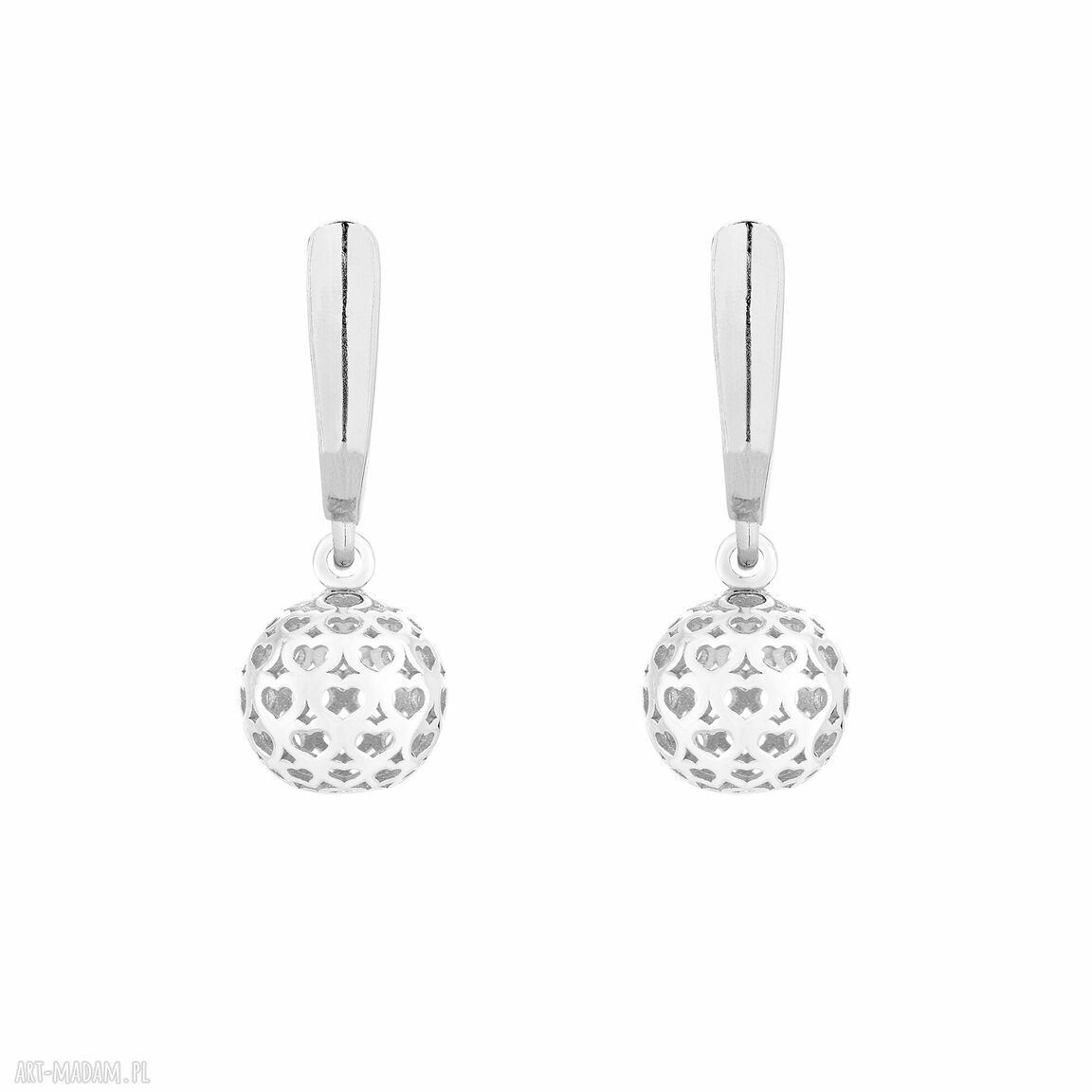 Srebrne kolczyki kulkami serca kulki love miłość kuleczki wiszące