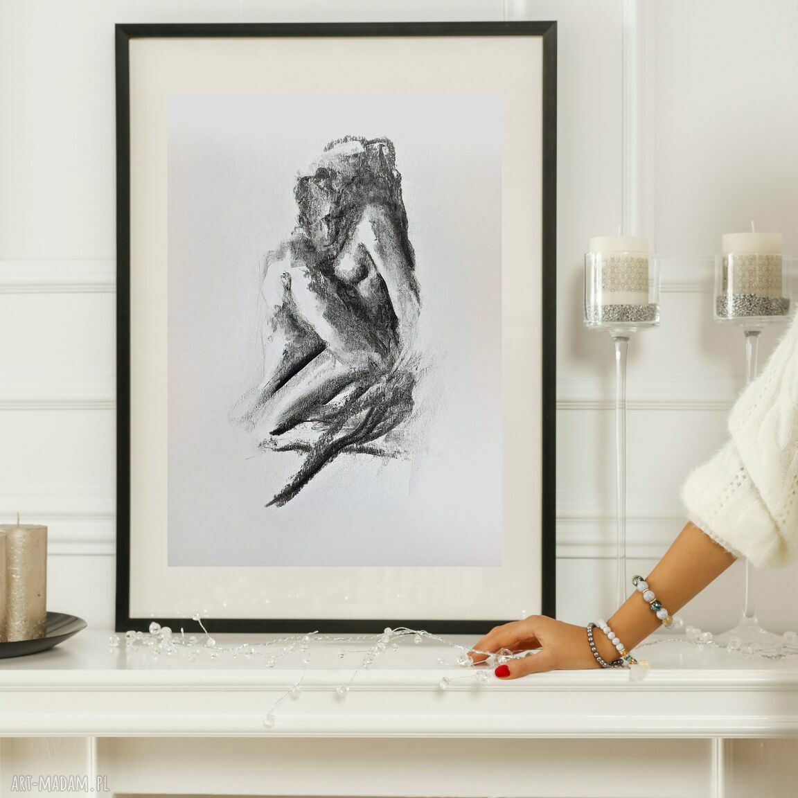 Miłość - szkic węglem: zmysłowa grafika kochanków (fine art giclee)