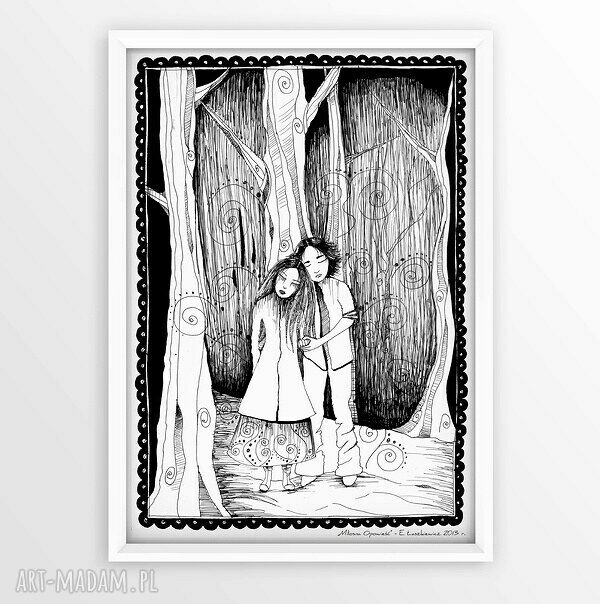 Miłosna Opowieść Pisana Piórkiem - grafika A4 na ścianę