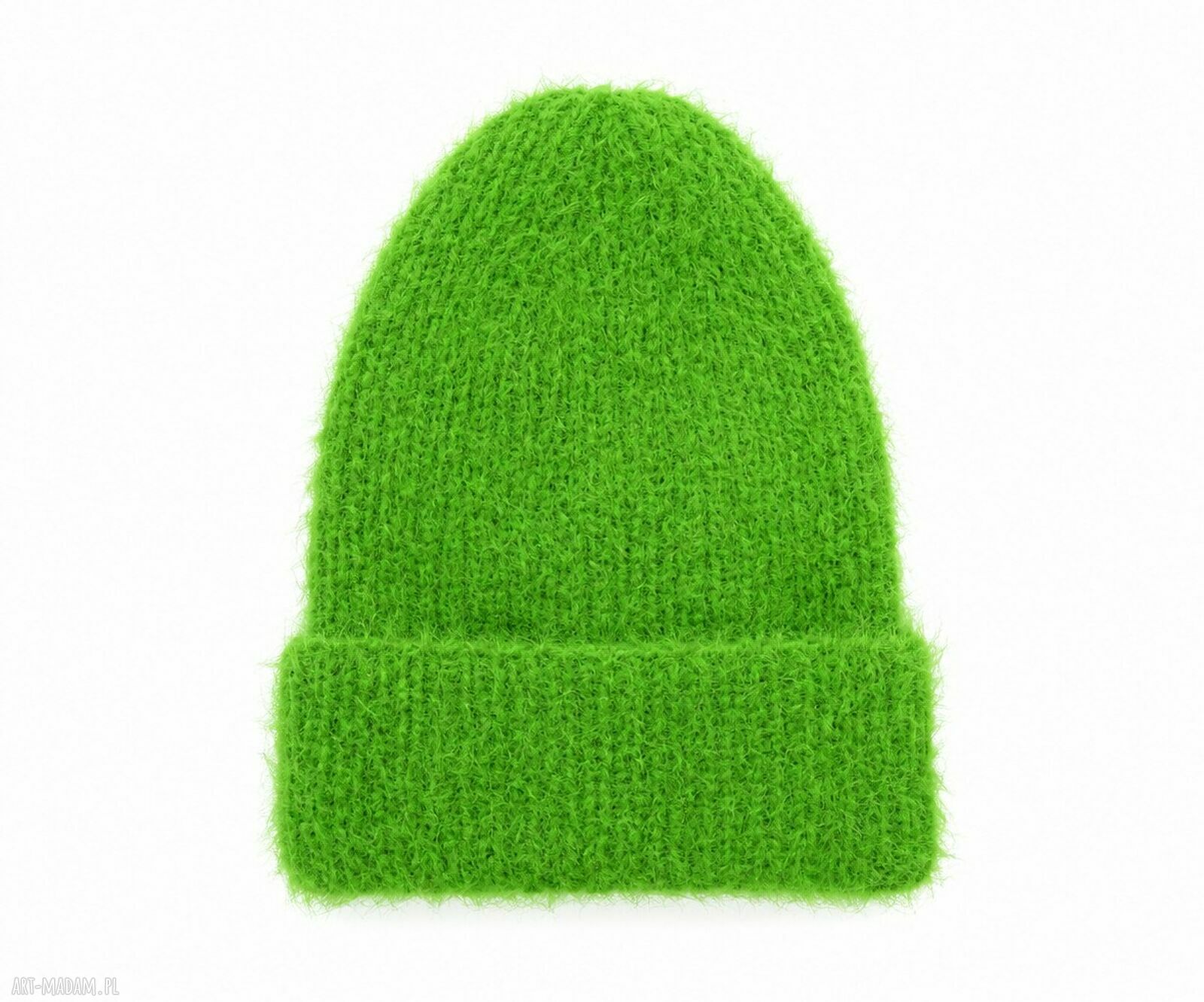 Milusia - puchata zielona czapka zimowa handmade