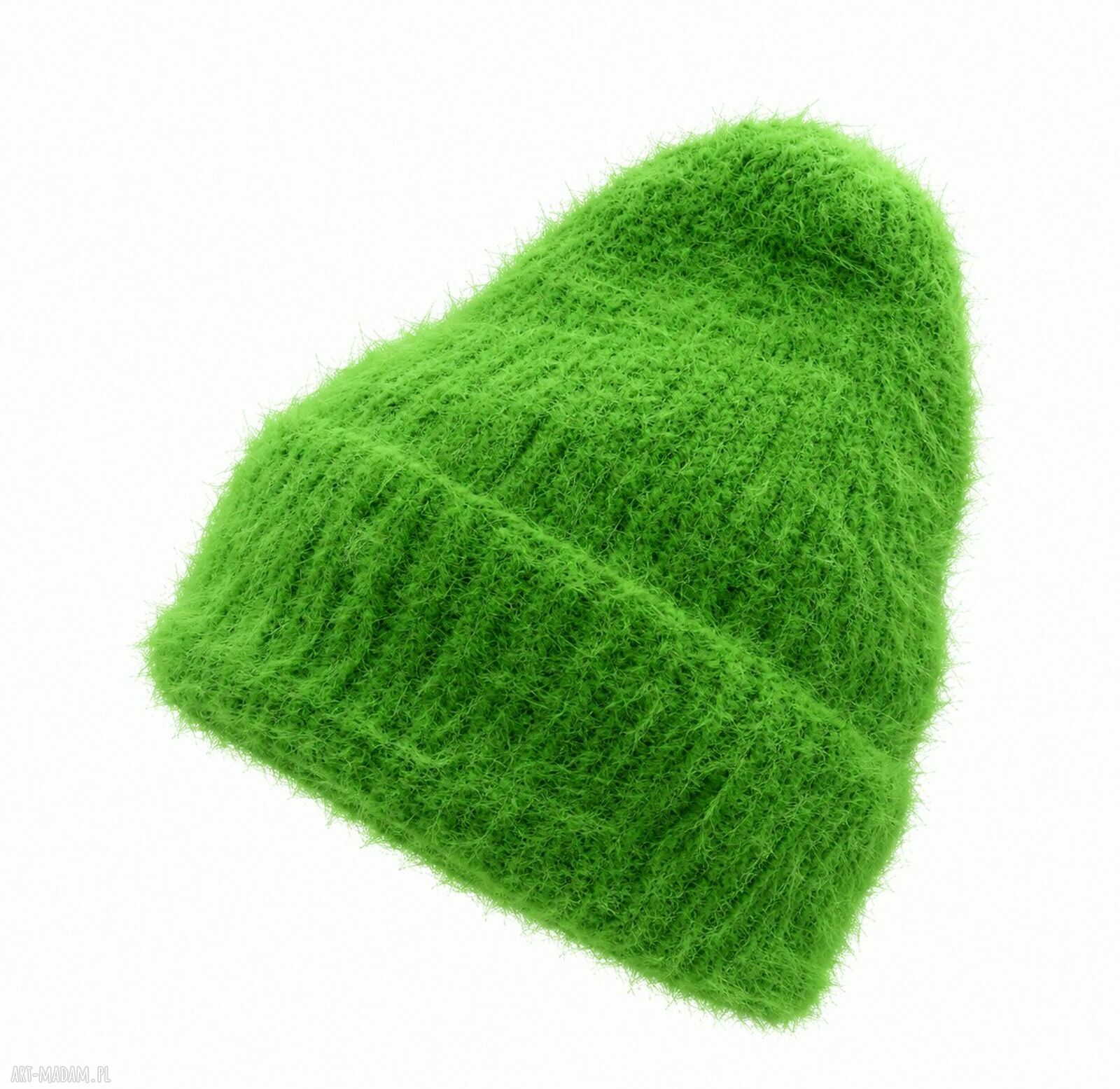 Milusia - puchata zielona czapka zimowa handmade