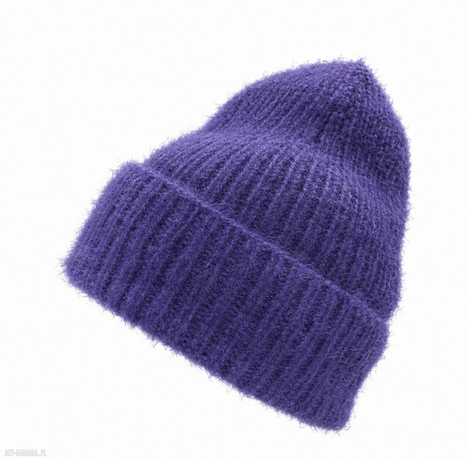 Milusia #4 - puchata fioletowa czapka zimowa handmade