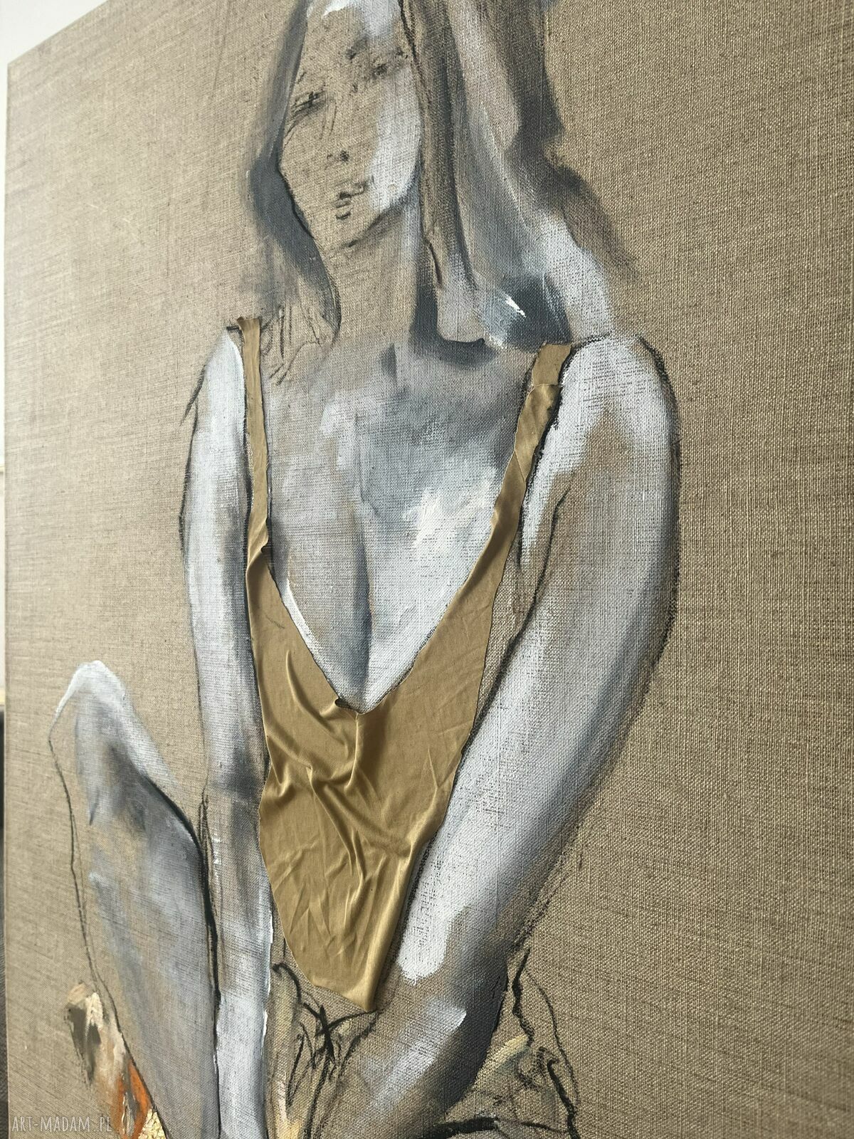 „Mimozami” - autorski obraz kobiety 60x120 cm