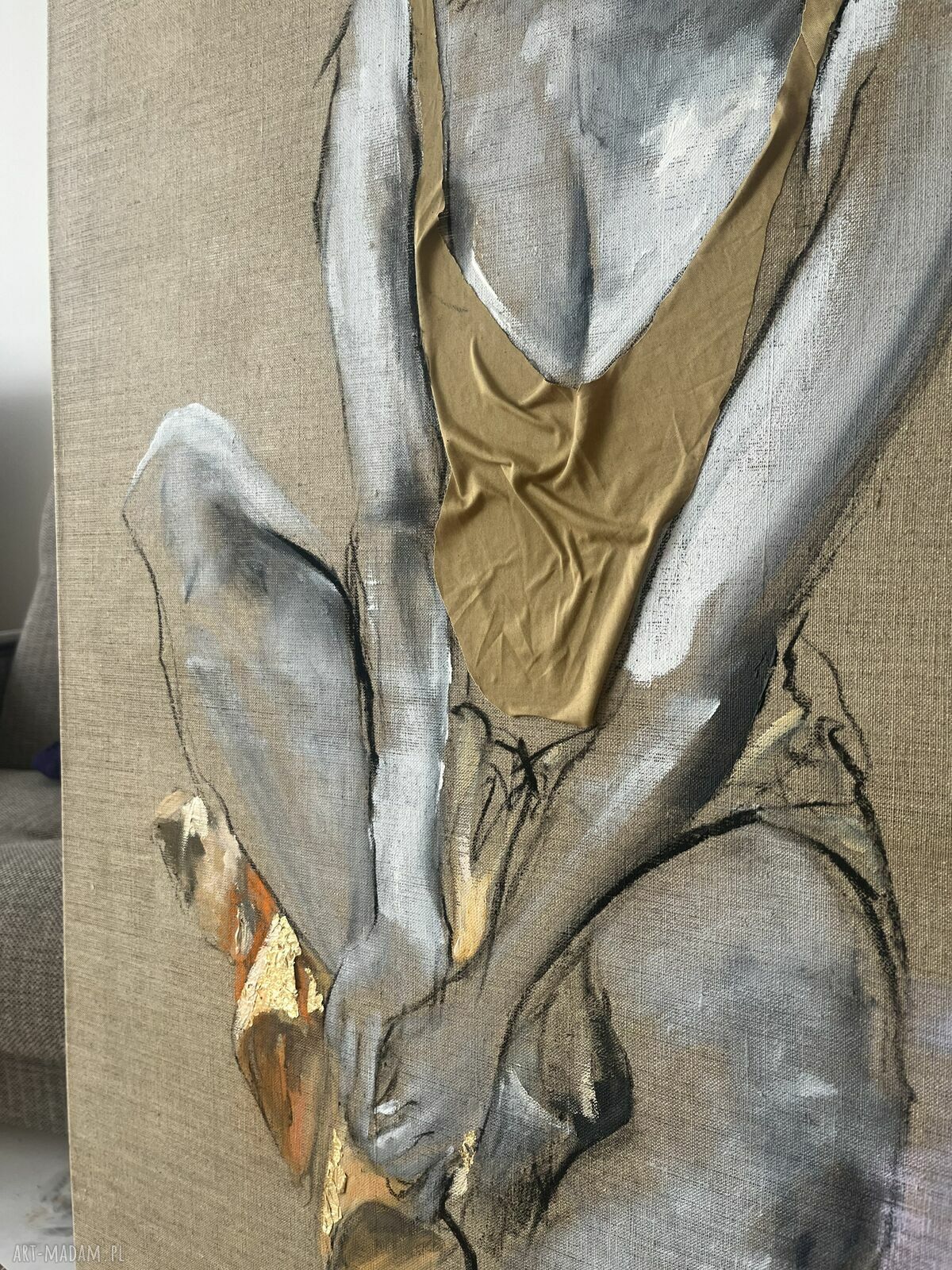„Mimozami” - autorski obraz kobiety 60x120 cm