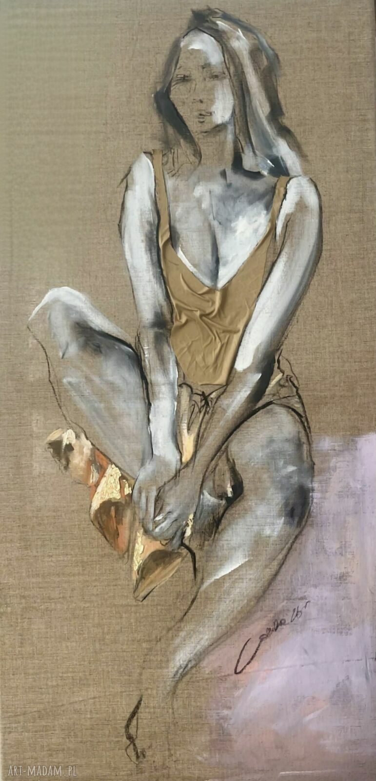 „Mimozami” - autorski obraz kobiety 60x120 cm