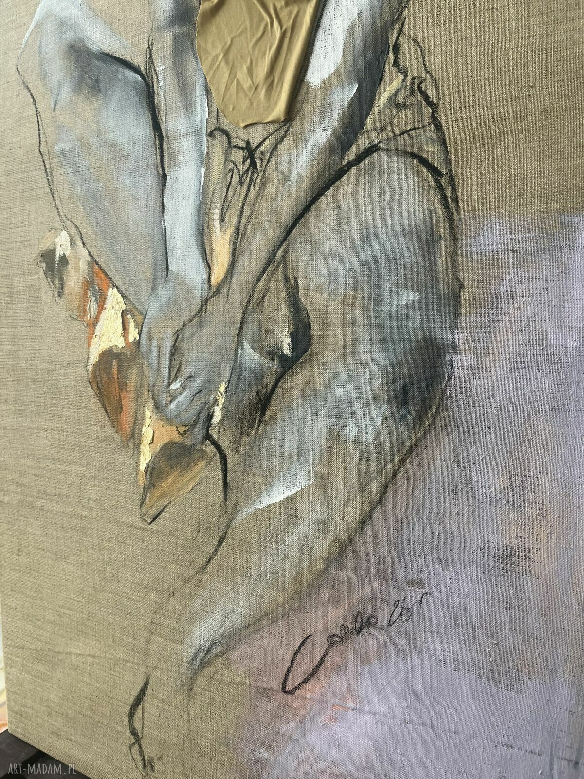 „Mimozami” - autorski obraz kobiety 60x120 cm