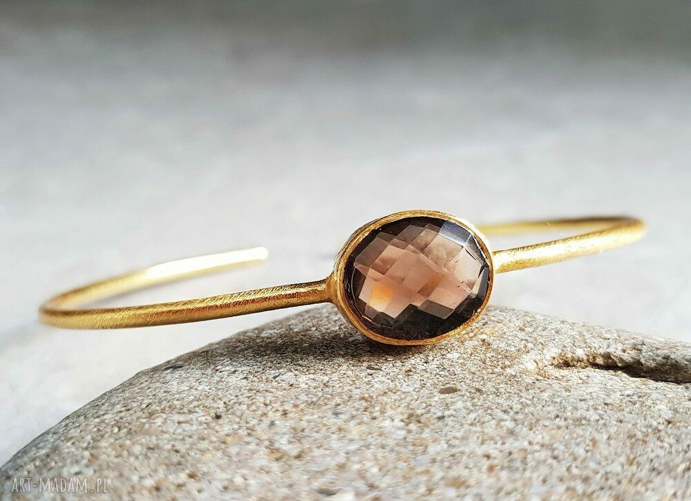 bransoletki: Bransoletka z kwarcem dymnym pozłacana ręczne wykonanie