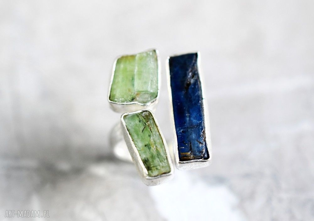 925 srebrny pierścionek kyanit prehnit kamień kamienie srebro