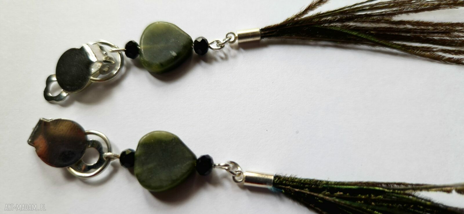 Klipsy minerały pióra lekkie - boho folk zielone (box x1)
