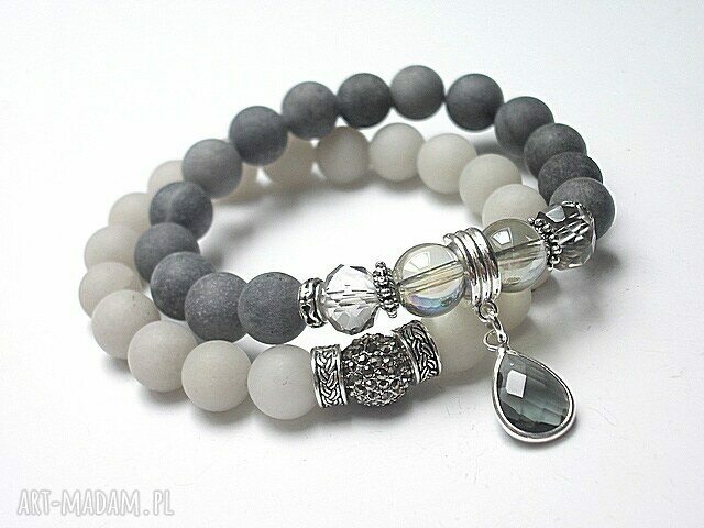 Duo grey double vol jadeity szkło kryształki swarovski kamienie