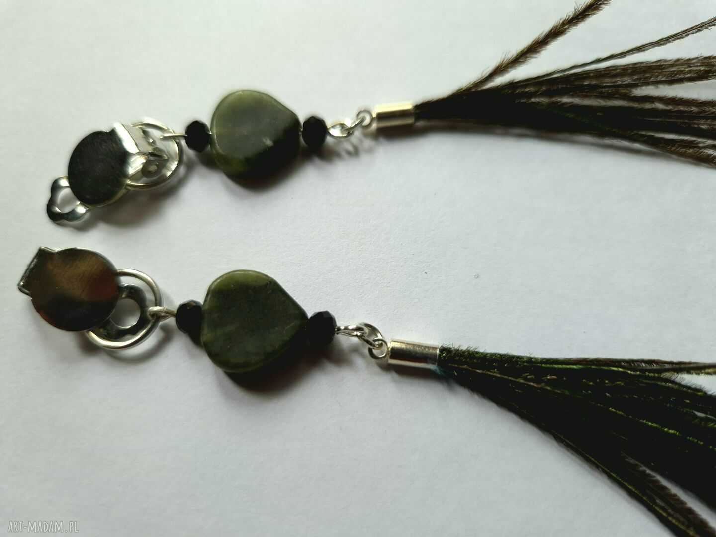 Klipsy minerały pióra lekkie - boho folk zielone (box x1)