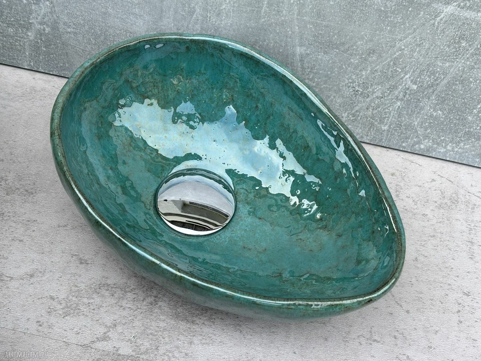 Mini umywalka ceramiczna w turkusowym kolorze - ręcznie lepiona z gliny, satynowe wykończenie