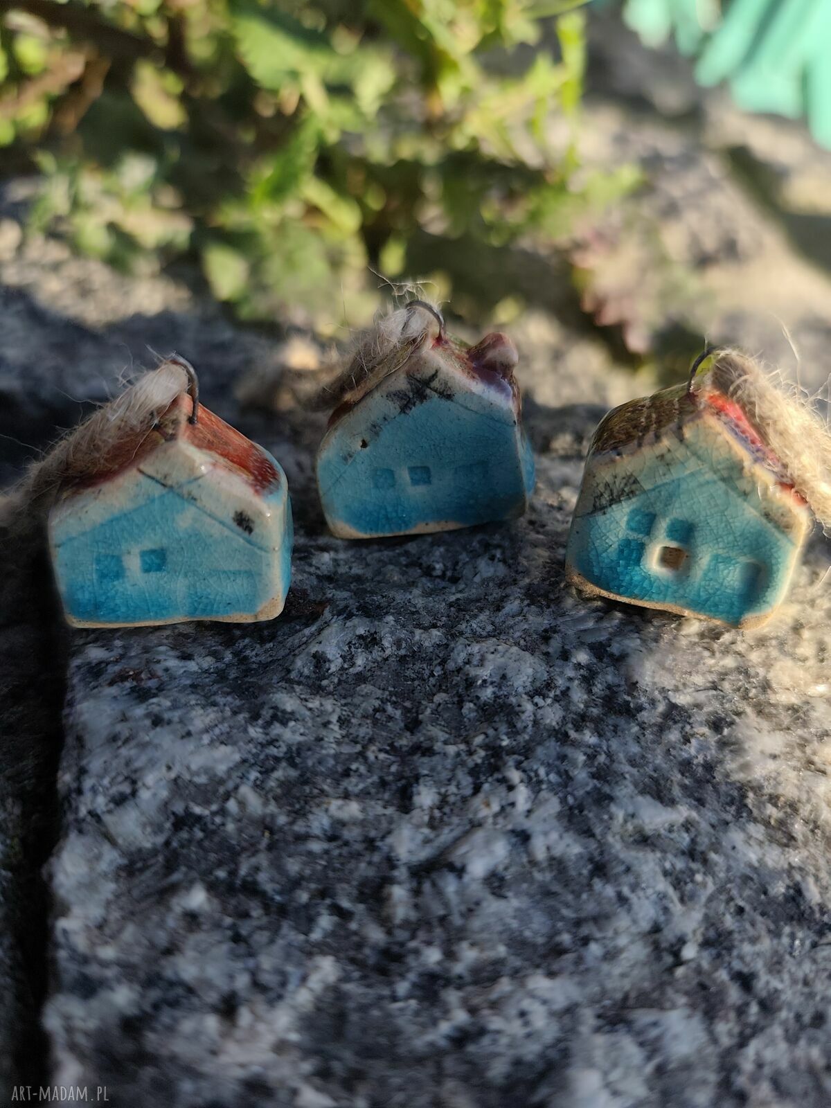 Mini domki ceramiczne 3 szt - ozdoby choinkowe handmade