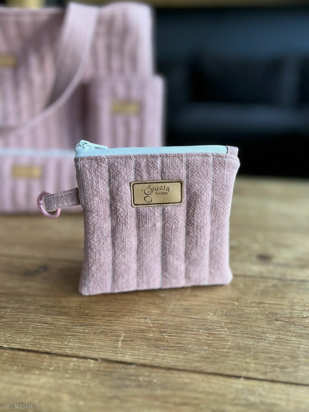 Mini kosmetyczka lniana - zgaszony róż boho